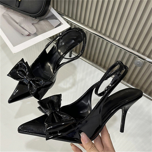 2025 Designer Women's Fine Heels Sandals <b>Red</b> Bow Decorated French Pointed Hollow High Heels Spring Autumn Anti-Slip Breathable - Product Image 5