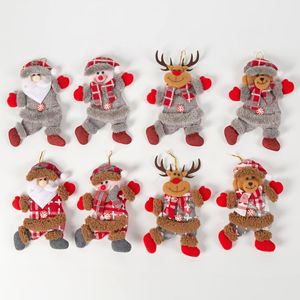 Ornements de Noël suspendus en tissu à carreaux LINGKAI, pendentifs Père Noël, bonhomme de neige, renne, ours pour la décoration de l'arbre de Noël - Product Image 5