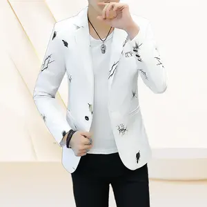 M-3XL Blazer hitam ungu untuk pria, Blazer pas badan motif mawar Jacquard, Blazer bisnis kasual pesta pernikahan