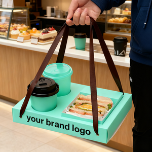 Bandeja para Llevar de 2 Compartimentos con Logotipo Personalizado para Sándwiches y Café, Portavasos Integrado para Cafeterías y Restaurantes - Product Image 4