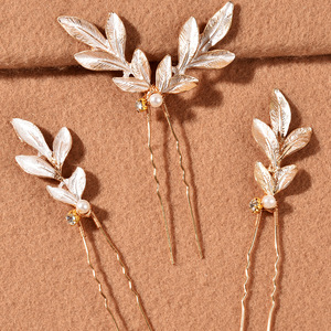 Fermaglio per <span class=keywords><strong>Capelli</strong></span> a Tre Foglie Stile Europeo e Americano, Fermacapelli a U, Spilla da Sposa, Accessorio per Acconciatura - Product Image 2