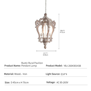 Lámpara Colgante de Techo de Madera Francesa Antigua, Estilo Retro de Palacio, con Velas, para Vestíbulo, Dormitorio, Diseño de Lujo, Venta al por Mayor para Proyectos - Product Image 2