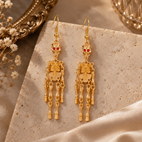 Boucles d'oreilles pendantes squelette gothique en gros, ton or antique, noir et blanc, en alliage de zinc, bijoux punk pour femmes, Halloween