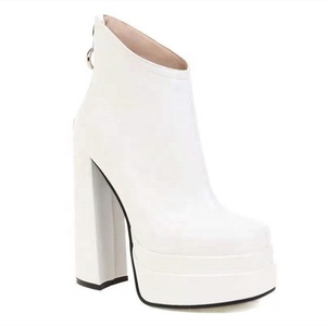 Botas de tacón alto de plataforma de doble capa con corte moderno 2022, botines cortos con punta cuadrada y cremallera trasera, zapatos de tacón grueso para invierno - Product Image 6