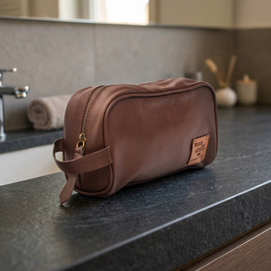 Man Stuff Leather Toiletry Bag <b>Medium</b> Classic Zipper Closure Durable Cosmetic <b>Case</b> with Soft Handle - Product Image 1