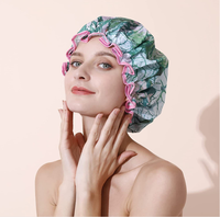 Bonnet de douche réutilisable pour femme, double couche satin + PEVA, 32 cm, imperméable, pour tous types de cheveux - lisses, bouclés, longs, tressés