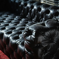 Sofá de cuero negro Chesterfield a medida, proveedor de Foshan, sofá de 3 asientos Chester Field para el hogar, sala de estar, sofá estilo Wabi Sabi