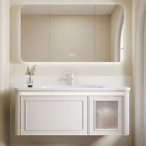 Mueble de Baño de Madera Maciza de Estilo Urbano Minimalista Contemporáneo, Mueble de Baño Individual para Apartamentos Pequeños - Product Image 4