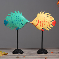 Décoration de poisson en bois scandinave, longueur 18,5 cm, 2 pièces, ornement pour salon