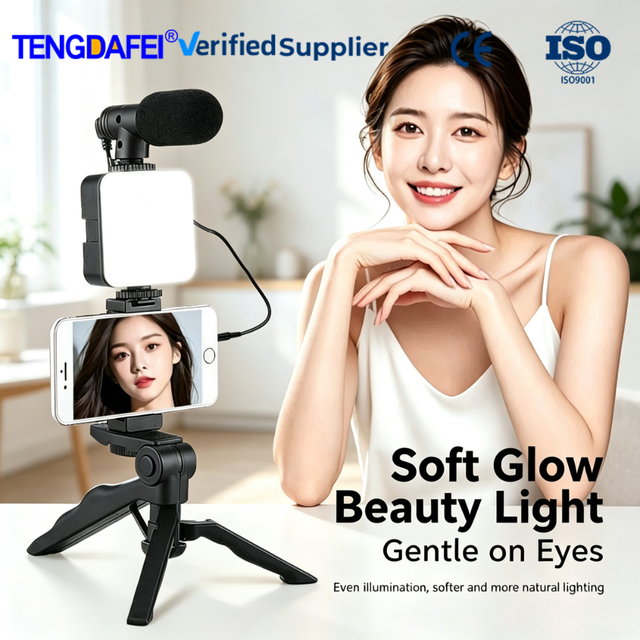 All in One Vlogging Kit With Mini Tripod Pocket Fill Light Shotgun Microphone for Phone TikTok YouTube Live Streaming