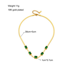 Emerald Sugar Cube Necklace And <b>Bracelet</b> <b>Set</b> Gold Tone Crystal Rhinestone Geometric Chain Women's Everyday Wear - Product Image 5