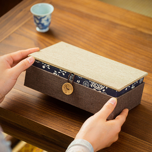 <span class=keywords><strong>Caja</strong></span> de taza doble de algodón y lino personalizada de gama alta hecha de madera y bambú para tazas de té Juegos de té Teteras - Product Image 2