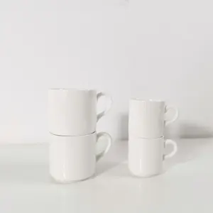 Changhui Fine Bone China Coffee Cup Straight Mug Stackable With Saucer Stacking Cups Ceramic 100ml 200ml For Cafe Hotel