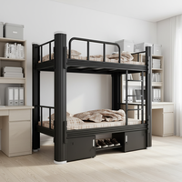 Lit superposé moderne en acier avec rangement inférieur et structure démontable pour dortoirs scolaires, appartements et hôpitaux