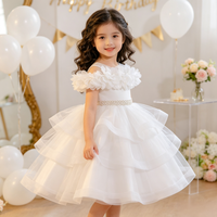 Robe de princesse jaune à épaules dénudées avec appliques florales 3D en tulle pour mariage, anniversaire, concours de beauté, spectacle, costume de fille
