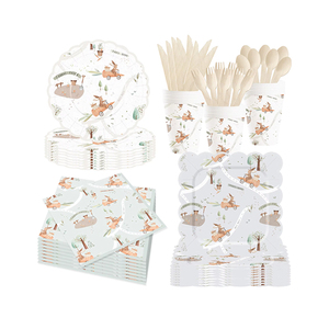 Juego de Vajilla Desechable con Temática de Animales DAMAI, Temas de Dibujos Animados para Fiestas de Cumpleaños Infantiles, Juego de Vajilla de Papel - Product Image 1
