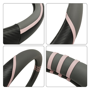 Housse de <span class=keywords><strong>volant</strong></span> en cuir à 3 branches en fibre de carbone rose gris avec surpiqûres de blocs de couleur <span class=keywords><strong>voiture</strong></span> de sport pour les deux hommes - Product Image 3
