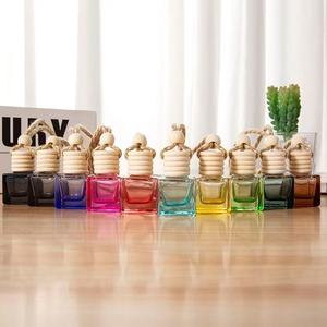 M Empty Hanging Car 8ml square Perfume Glass Bottle with Wooden Cap Color Bottle Aromatherapy Essential Oil Vehicle Pendant - Product Image 1