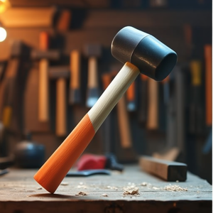 Maillet en caoutchouc Ttake 5078 avec manche en bois et poignée orange pour la menuiserie et la métallurgie - Product Image 3