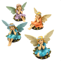 Ensemble de 4 pièces de fées miniatures de jardin en résine Mini figurine adorable Kit d'accessoires féeriques personnalisés pour la décoration extérieure de la cour