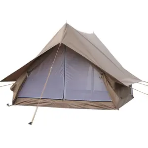 Outdoor 3-4 Persoon Camping Piramide 100% Katoen Canvas Luxe Familie Waterdichte Tent Met Rits En Afneembare Woestijn Tent