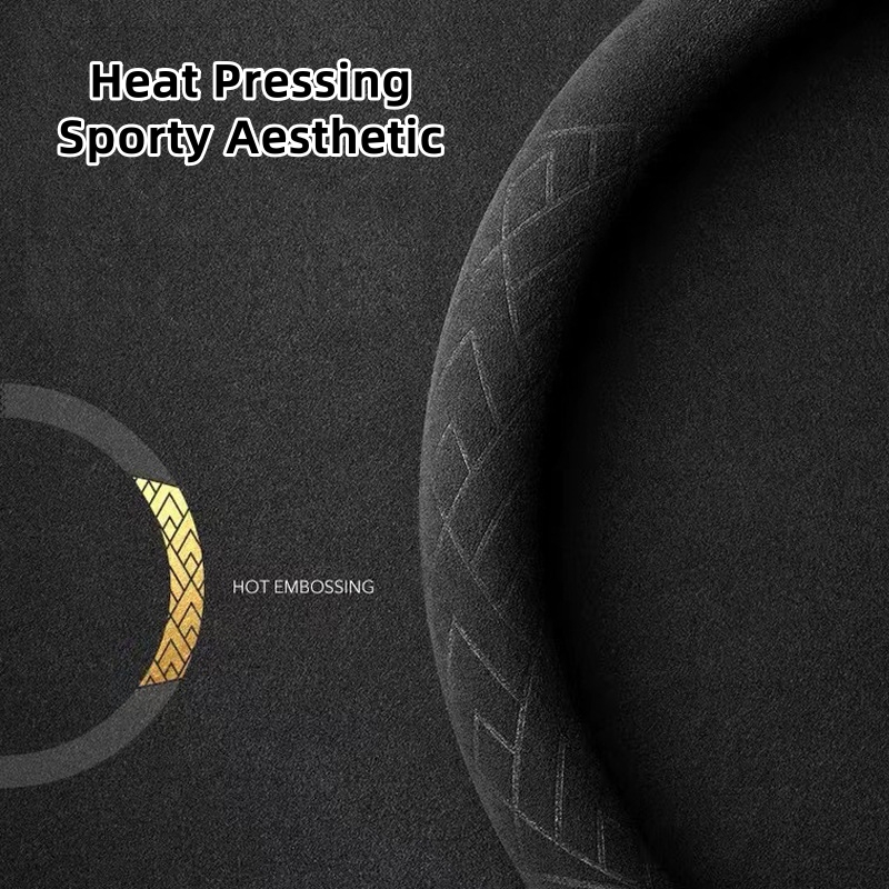 GD BLA 010 Customizable Suede Steering Wheel Cover for Winter - Warm Car Accessory with Custom Logo