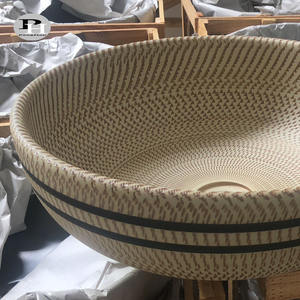 Wastafel Keramik Tradisional Cina, Bentuk Bulat, Warna Beige, Kapasitas 12L, dengan Dua Tali Hitam - Product Image 4