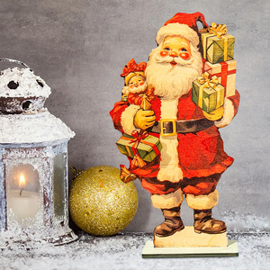 Décorations de Noël vintage, vitrine en bois avec Père Noël de dessin animé, décorations pour fête de Noël. - Product Image 2