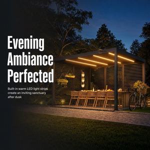 Pergola en aluminium à lames orientables de 175 mm avec bandes lumineuses LED intégrées, poteaux de 120 mm, écrans réglables pour patio et jardin - Product Image 6