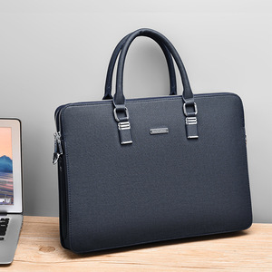 Men's PU <strong>Leather</strong> <strong>Briefcase</strong> Business Bag with Logo Double Zipper Closure Wear-Resistant &amp; Anti-Seismic Storage for Office Bag - Product Image 1