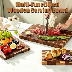 Ensemble de planches à découper en bois d'acacia à grain transversal, plusieurs tailles, avec poignées intégrées, idéal pour la préparation des repas en cuisine - Product Image 5
