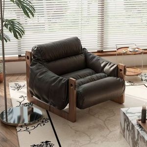 Chaise longue individuelle en cuir ciré à l'huile, style moderne, pour chambre à coucher, salon, petite salle d'accueil - Product Image 5