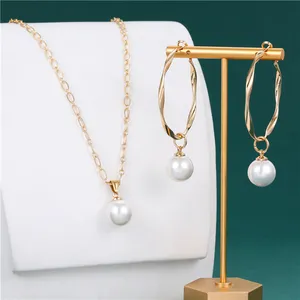 Fashion personalized 18K gold multicolor pearl necklace earrings set women wholesale