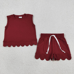 Toddler Girls Lavender <b>Checkered</b> Sleeveless <b>Top</b> with Peter Pan Collar and Scalloped Elastic Waist Shorts Casual Set - Product Image 4