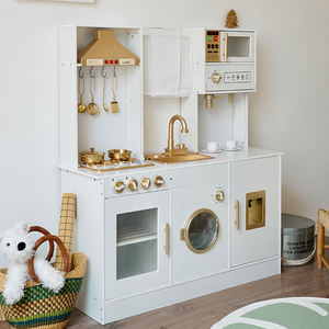 ชุดครัวไม้จำลองขนาดใหญ่ EDULAND CPC CE สำหรับเล่นบทบาทสมมติ ทำจาก MDF สามารถพ่นสีได้ พร้อมของเล่นทำอาหารโลหะ รับผลิตแบบ OEM/ODM สำหรับซูเปอร์มาร์เก็ตและร้านค้าปลีก - Product Image 5