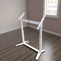 Bureau ergonomique mobile à hauteur réglable pneumatique à double jambe avec plateau inclinable et roulettes