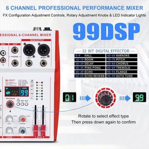 Table de mixage audio professionnelle 6 entrées avec préamplis micro, compresseurs et interface audio DSP 99 - Vente en gros - Product Image 6
