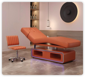 Orange <b>Electric</b> Adjustable Massage <b>Table</b> LED Light Salon Beauty Bed 3 Motor Upholstered Treatment Furniture - Product Image 2