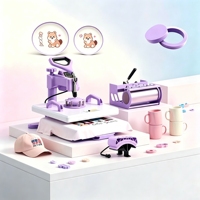 Mesin Press Panas Combo 5 in 1 Terbaru 15x15 Inci Geser Keluar 360 ° Mesin Transfer Sublimasi Digital Swing-Away untuk Kaos, Mug, Topi, dan Piring