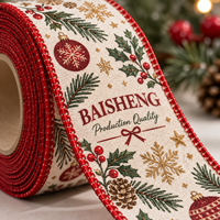 Ruban décoratif personnalisé avec logo multicolore, imprimé pour les fêtes, bordure rouge, emballage textile, ruban décoratif pour vêtements