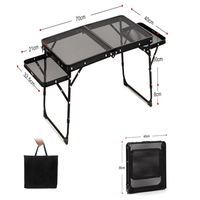 Table de camping pliable en maille de fer avec côtés rabattables 70x40 en alliage d'aluminium, capacité de charge 30 kg, table portable pour pique-nique et barbecue en extérieur