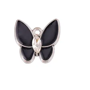 Japan and South Korea fashion multi-color alloy dripping oil diamond small butterfly pendant diy bracelet necklace earrings