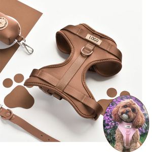 Arnés de perro de lujo de diseñador personalizado ajustable acolchado con capa de aire juego de arnés de perro de neopreno con correa y collar de PVC - Product Image 1