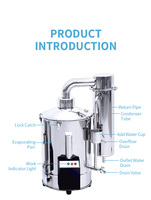 Destilador de Agua Eléctrico de Acero Inoxidable de 5-20 L/h con Control Automático, 220V/380V, 1 Año de Garantía, Protección IP55, 4.5-15kW, para Laboratorio