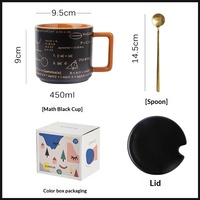 Mug avec couvercle, grande capacité, tasse en céramique, design vintage noir haut de gamme, luxe léger, motif mathématique unisexe, tasse à café et à eau