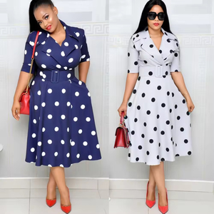 Nouvelle Robe d'été décontractée pour femme en mousseline africaine, à pois, avec manches mi-longues et coutures, grande taille, coupe évasée, avec ceinture large - Product Image 4