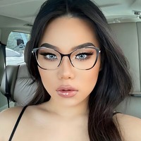 Lunettes anti-lumière bleue à monture métallique ultra-légère pour adultes, femmes, style œil-de-chat punk, monture intégrale à motif géométrique, pour toutes les formes de visage