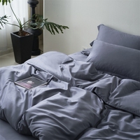 Ensemble de literie 4 pièces en coton satiné 200TC, luxe moderne, plissé, uni, taille King, durable