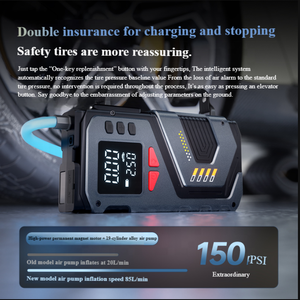 Máy nén khí di động mạnh mẽ 6000mAh, 150PSI, tích hợp chức năng khởi động khẩn cấp, bơm lốp ô tô, kèm bộ tăng áp pin, máy bơm khí mini - Product Image 5