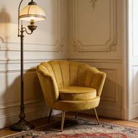 Fauteuil d'appoint en velours, fauteuil moderne de luxe en forme de pétale, fauteuil simple avec pieds en métal doré pour salon, chambre, hôtel